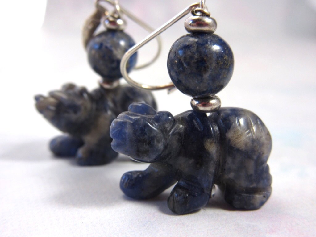 Sodalite bear earrings - gift for mammalogist - jewelry gift for bear totem, not a grizzly gift for the animal lover you know