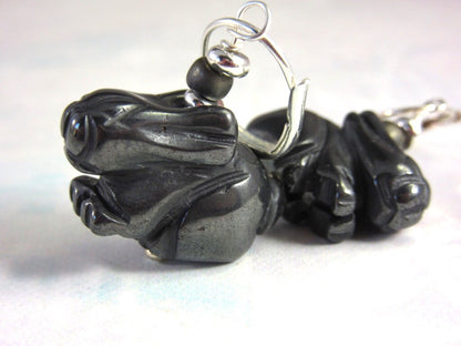 RABBIT EARRINGS - Unique handmade stone bunny earrings with lever back wires, ideal spring accessory for animal lovers.
