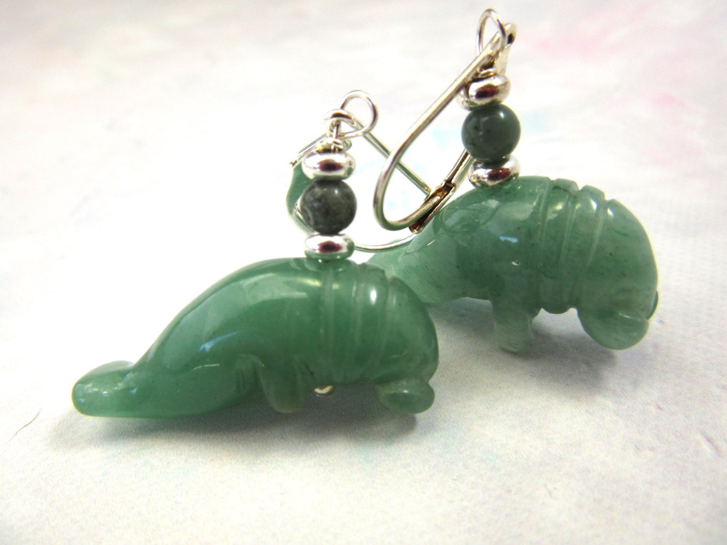 Aventurine Carved Stone Manatee Jewelry, Green Drop Earrings Manatee Earrings.  Gift for Animal Lovers Sea Life Ocean Theme Florida Wildlife