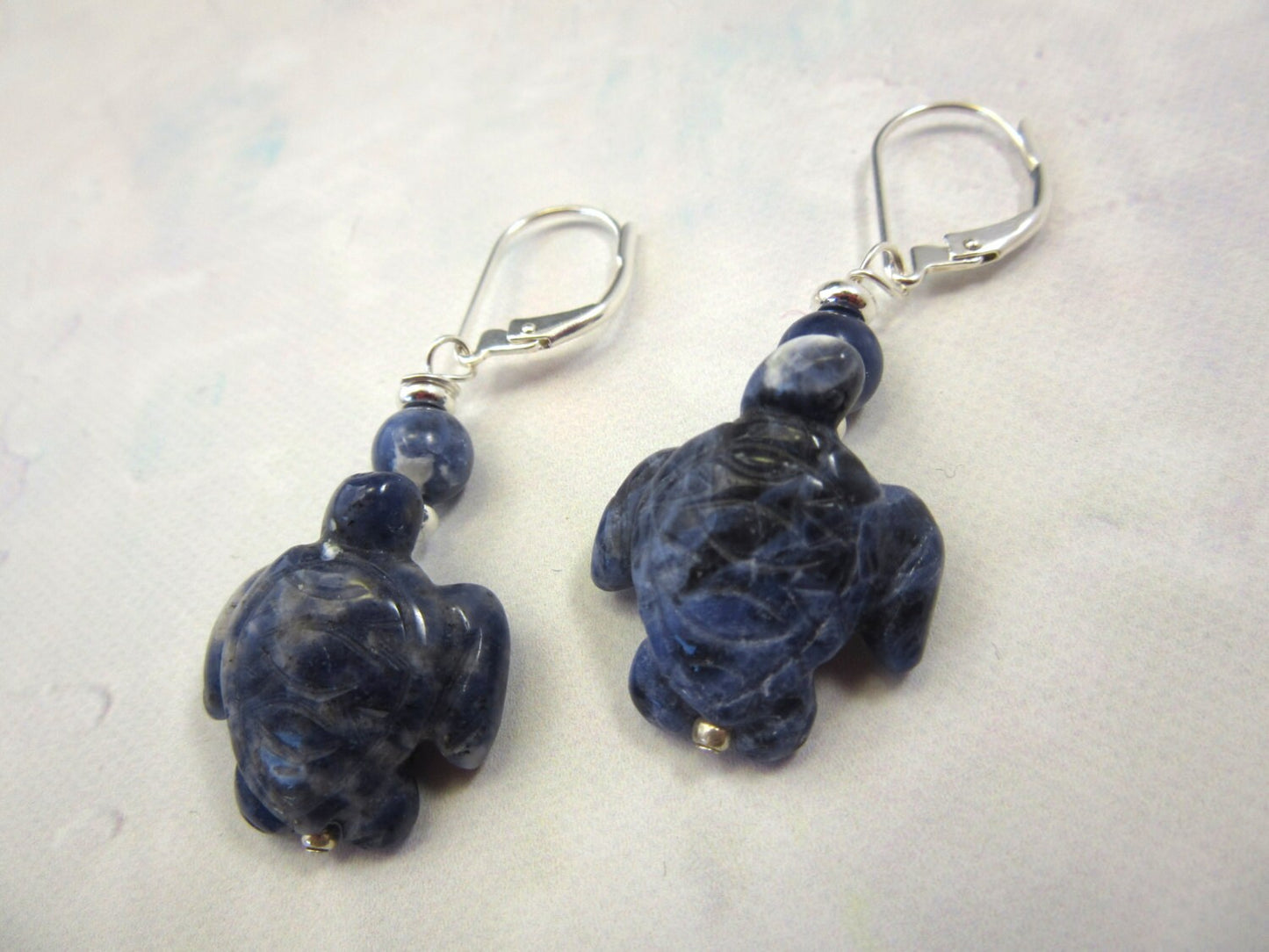 Sea Turtle Earrings, Turtle Jewelry, Moonstone or Sodalite Carved Stone Animal Earring, Gift for Sea Turtle Lover