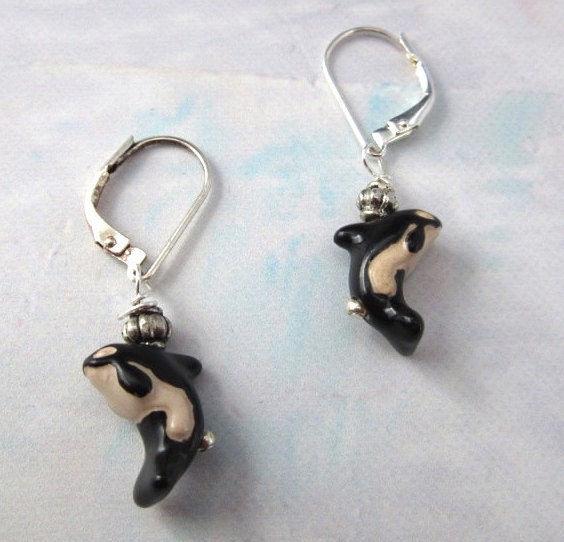 Orca Whale Earrings - Hand Painted Killer Whale Earrings, Ocean Themed Gift, Cute Animal Earrings, Ceramic Orca Jewelry Gift for Zookeeper