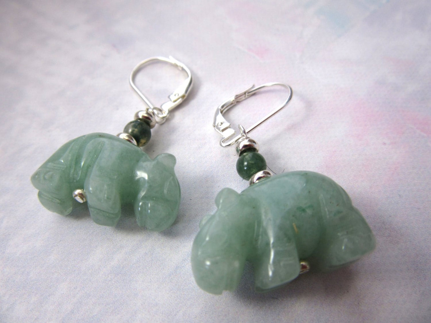 Hippopotamus Jewelry - hippo earrings, green aventurine carved stone, adventuring hippo earrings, carved animal earring for the zoo keeper