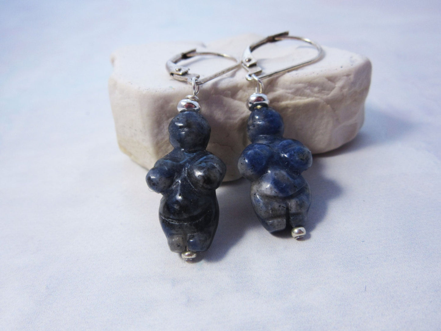 Goddess earrings- Venus of Willendorf, Power Stone Jewelry, Carved Stone High Priestess, zen gift for her, primitive style for ancient soul