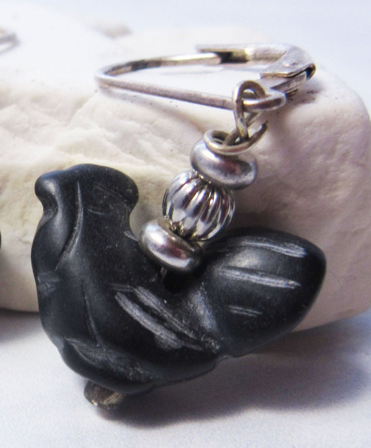 Hand-Carved Stone Black Hen Earrings - Farm Aesthetic Bird Jewelry, Gift for Barnyard Keeper, Egg Seller