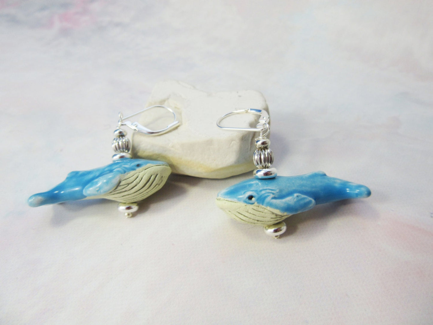 Whale Earrings Big Blue, ocean-themed gift, hand-painted whale animal jewelry, whale lover gift, cute animal earrings, sea-themed earring