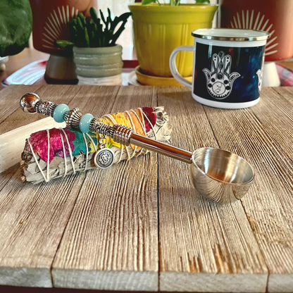 Unique Astro Bowl Spoon with zodiac charm and stone handle, perfect gift for tea lovers who appreciate astrology.
