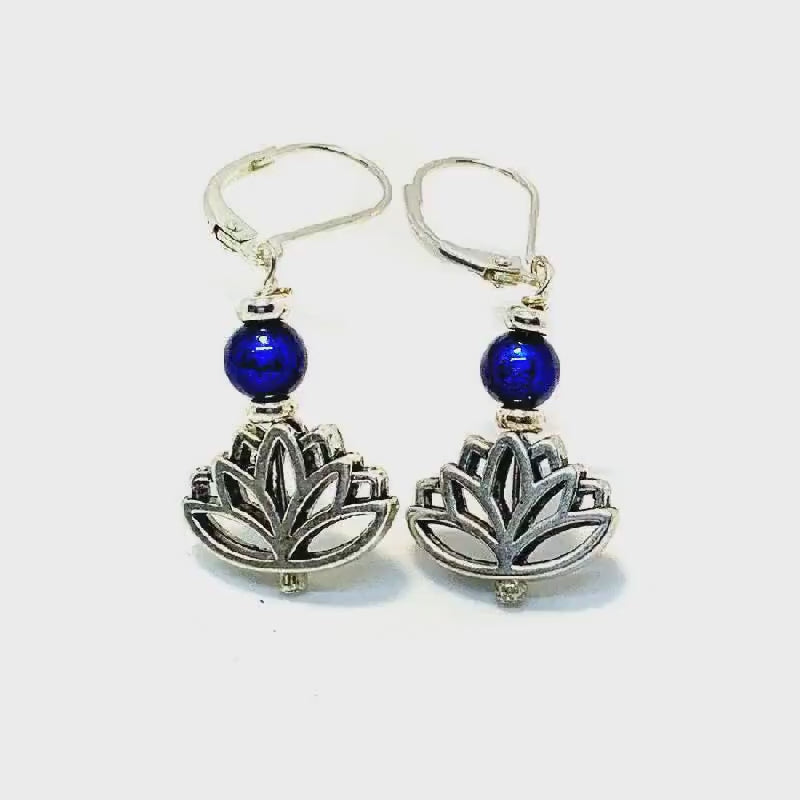 LOTUS FLOWER EARRINGS, zen style jewelry, mood stone, yoga jewelry,