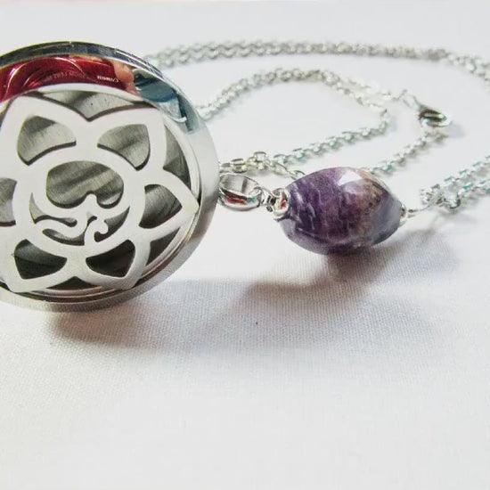 AMETHYST DIFFUSER NECKLACE - Aromatherapy Pendant, Essential Oil Diffuser Locket, spiritual jewelry, calm gift for zen aesthetic