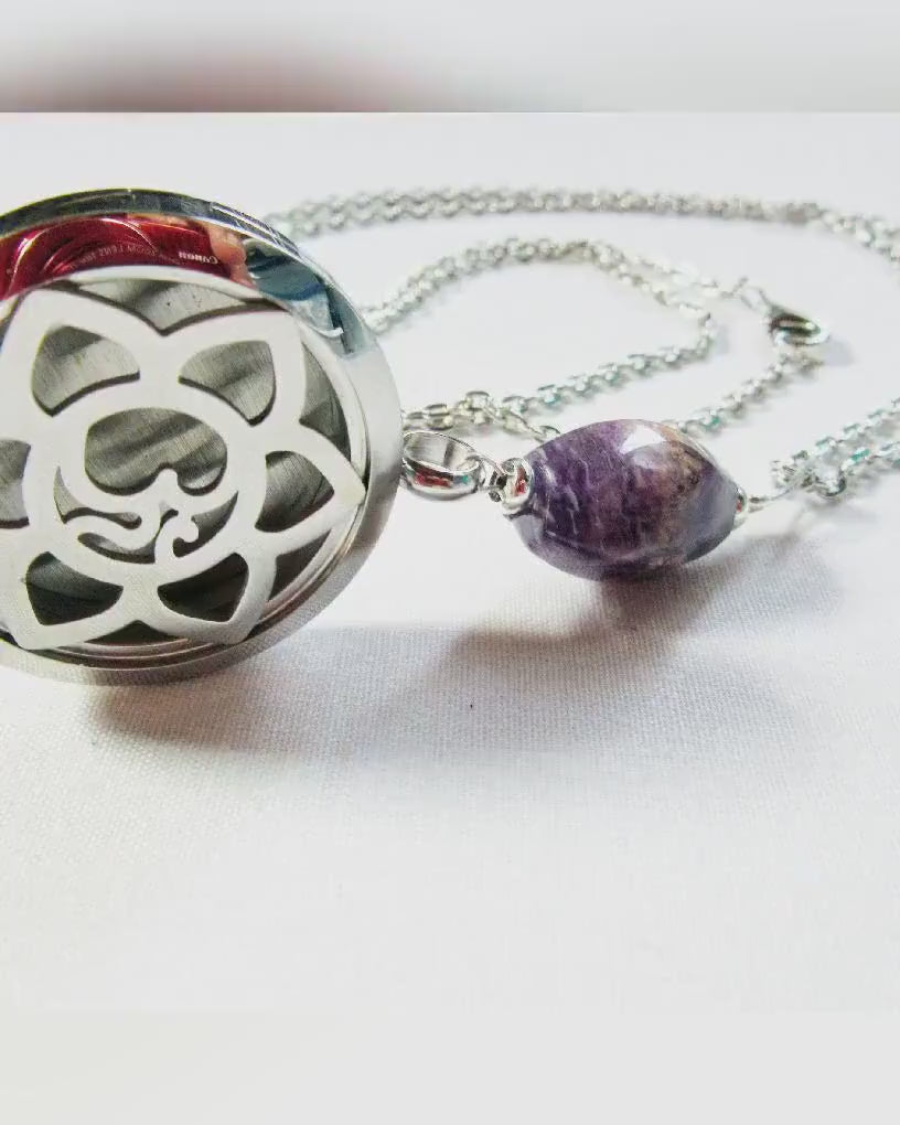 AMETHYST DIFFUSER NECKLACE - Aromatherapy Pendant, Essential Oil Diffuser Locket, spiritual jewelry, calm gift for zen aesthetic