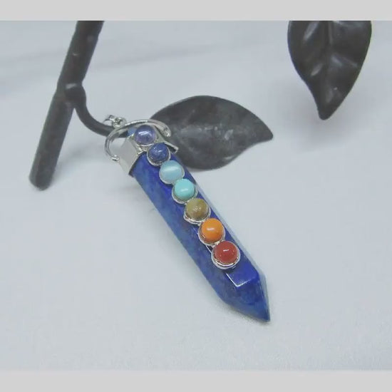 CHAKRA STONE PENDANT - Lapis Lazuli Pendant - Healing Gemstone - Yoga Lover Jewelry - Lava Chakra Necklace - Silver Chain Pendant