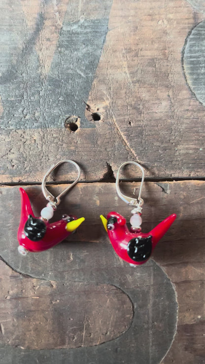Red Bird Glass Earrings