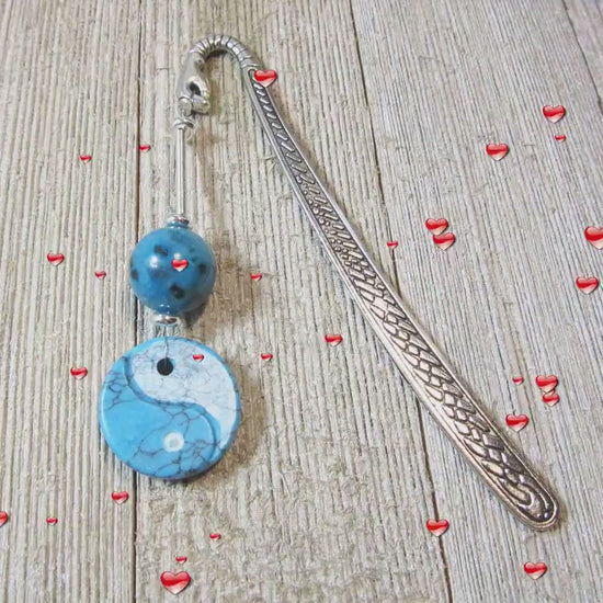 YIN YANG BOOKMARK, Metal Bookmark Gift for Dad, Boyfriend, Yoga Lover, carved natural stone, zen gift for her, zen garden accent