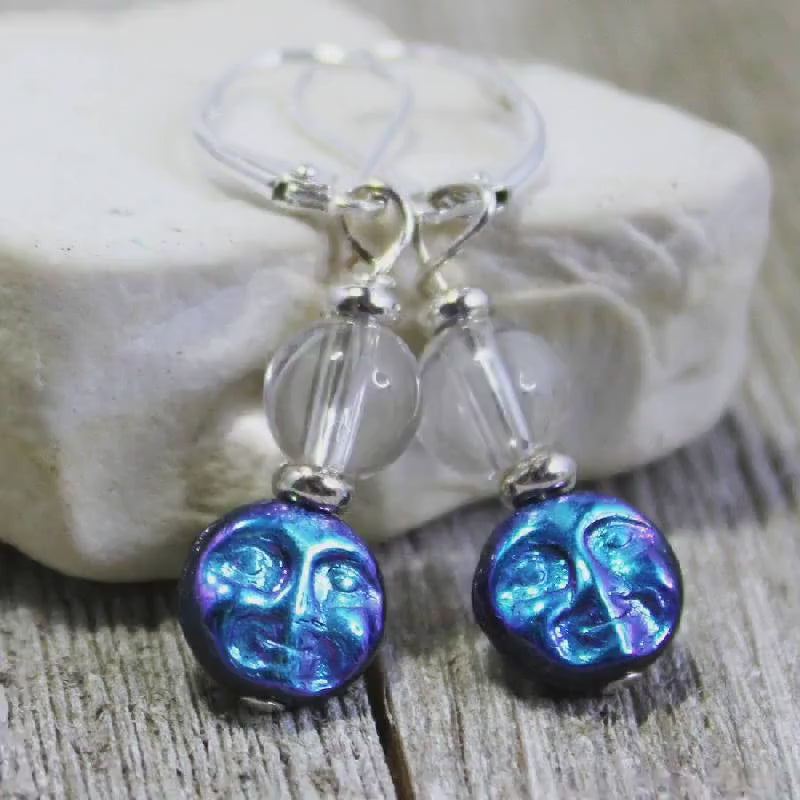 FULL MOON jewelry - Zen Heart Collection, Full moon and Quartz AB crystal Purple Shimmer Earrings