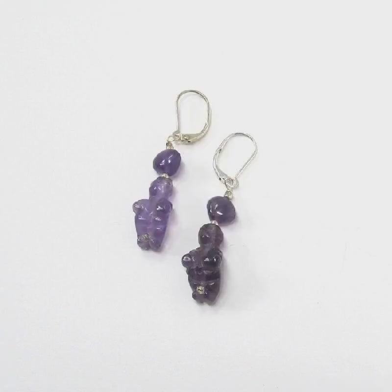 VENUS WILLENDORF Purple Stone - Goddess Carved Earrings, symbolic Earrings, Jewelry Gift For Women, zen aesthetic style, Calming Symbol