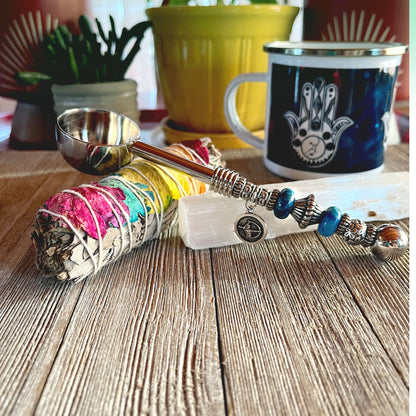 Astro Bowl Spoon with zodiac charm, a unique tea accessory for astrology enthusiasts.