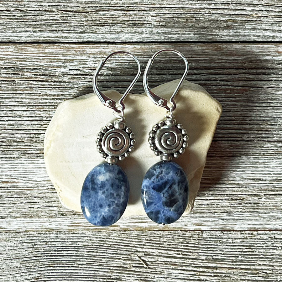 Sodalite earrings - artisan designed  - denim blue earrings - sterling silver earrings - boho style