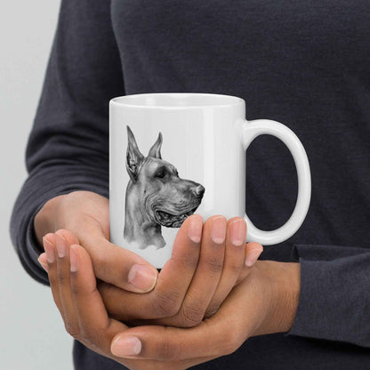 Great Dane Tika from The Dog Watcher book White glossy mug
