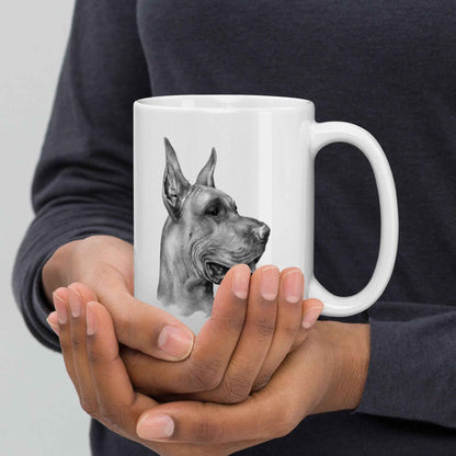 Great Dane Tika from The Dog Watcher book White glossy mug